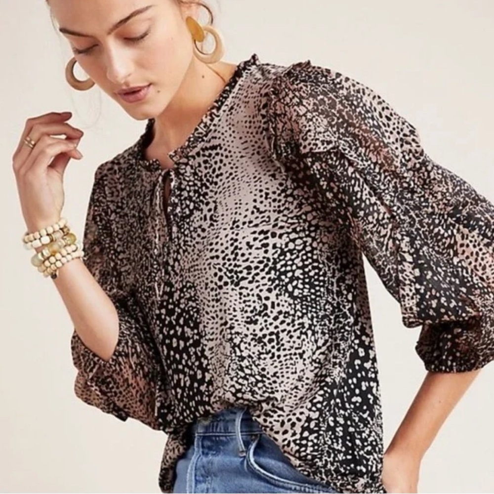 Maeve Anthropologie Metallic Leopard Balloon Sleeve Blouse Small – Boho/Animal